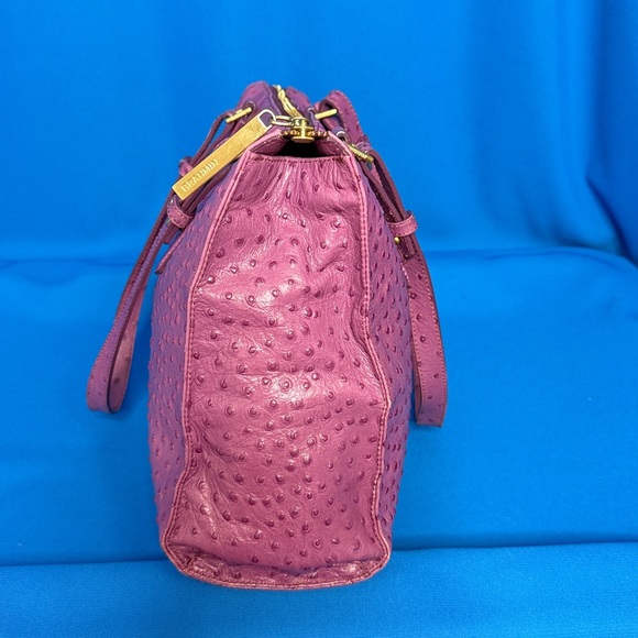 BRAHMIN LARGE TORI TOTE FIG NORMANDY OSTRICH EMBOSSED LEATHER PURPLE TYPE COLOR